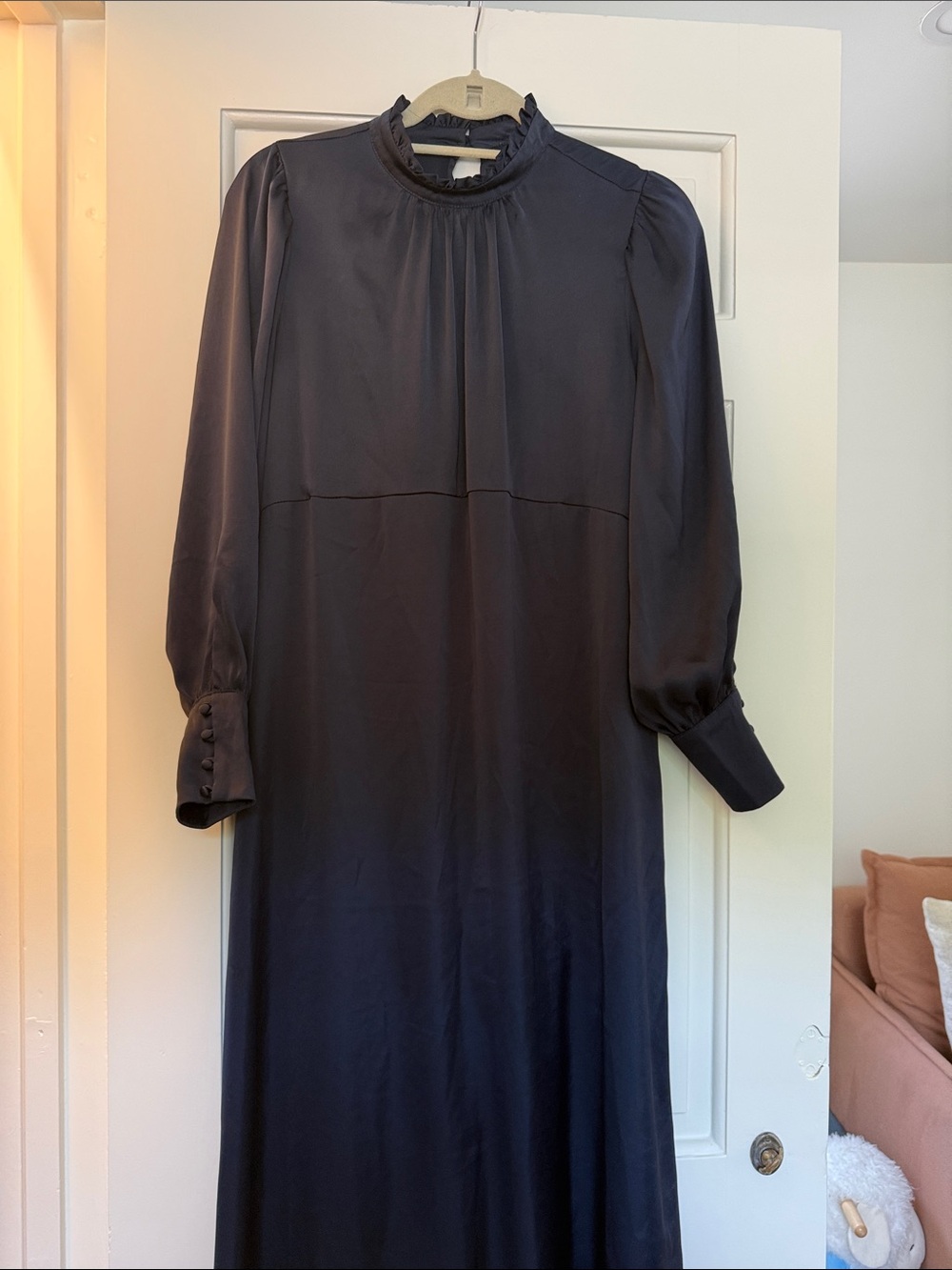 Long Sleeve Maternity High-Neck Navy Maxi Dress